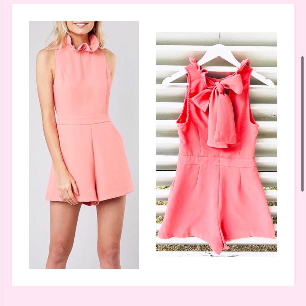DO + BE coral bow ruffle romper💗